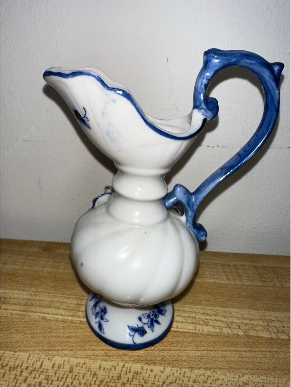 Vintage Ceramic Blue and White Floral Pitcher Vase - Picture 5 of 6